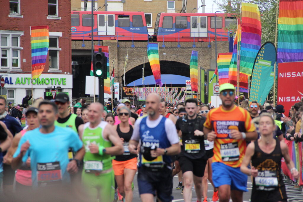 London Marathon runners on Pride Mile