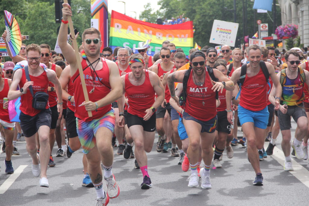 London Frontrunners charging at Pride 2024 