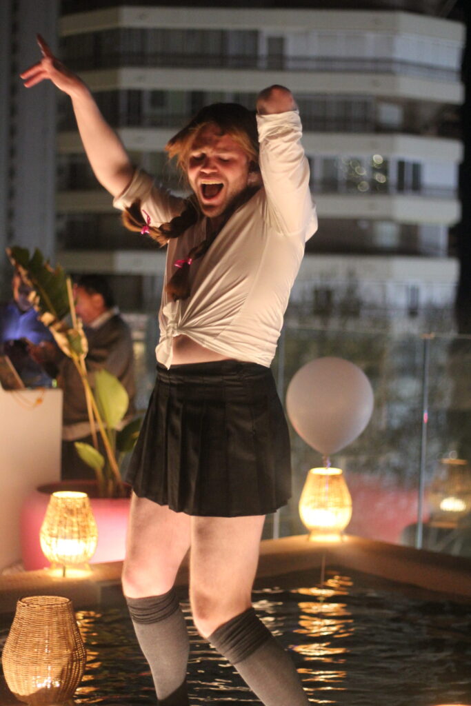 LFR member dressed as Britney for the 90s night